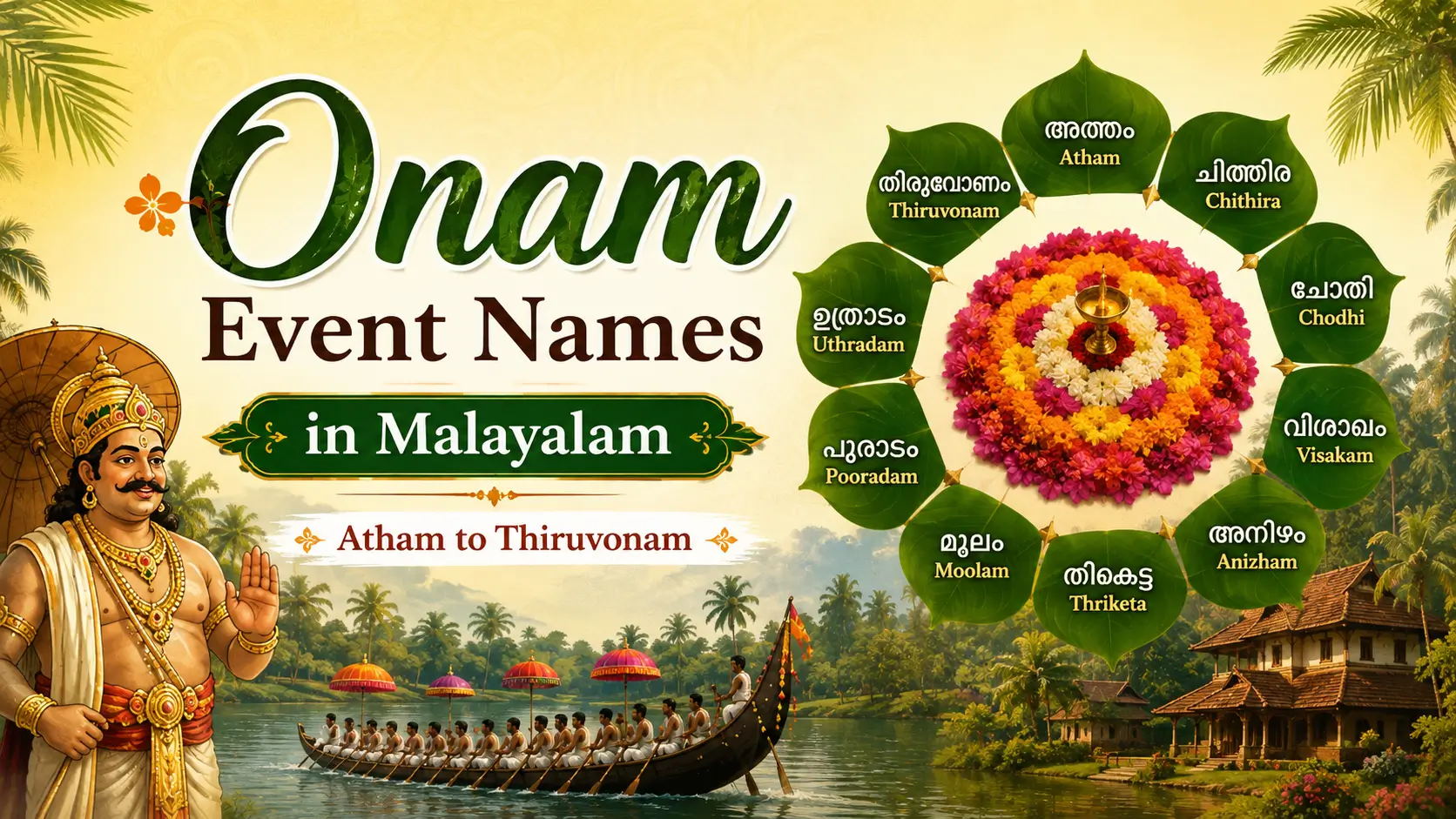 Onam Event Names in Malayalam — Atham to Thiruvonam